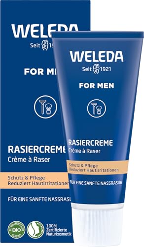 WELEDA Bio FOR MEN Rasiercreme, Naturkosmetik Rasierschaum für die Pflege und den Schutz der Haut bei Nassrasuren, sanfter Schaum für eine schonende Rasur für Männer (1 x 75 ml)