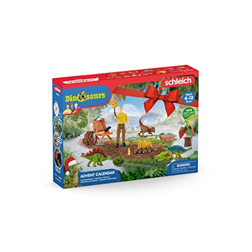 schleich 98644 Adventskalender DINOSAURS 2022, für Kinder ab 5 Jahren, für Dino-Fans mit einer menschlichen Spielfigur, einer Menge Dinosaurier und Zubehör für das Dschungel Abenteuer im Sale