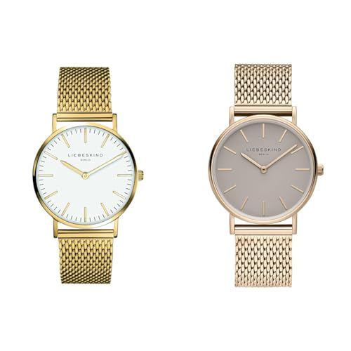 Liebeskind Damen Analog Quarz Uhr mit Edelstahl, IP Gold-weiß & DamenArmbanduhr Analog Quarz Edelstahl LT-0170-MQ im Sale