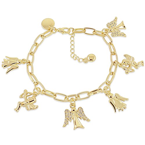 Nobel Bettelarmband Gold Armband Schutzengel mit Chaarms Swarovski Kristalle SCHMUCK