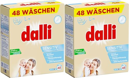 dalli sensitiv Vollwaschmittel-Pulver I 96 Waschladungen I gute Hautverträglichkeit bei hervorragender Waschkraft | weiße Wäsche | 2 x 3,12 kg im Sale