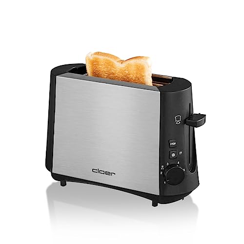 Cloer 3890 Single-Toaster, Minitoaster für 1 Toastscheibe, 600 W, Auftau-Funktion, Krümelschublade, Nachhebevorrichtung, mattiertes wärmeisoliertes Edelstahlgehäuse