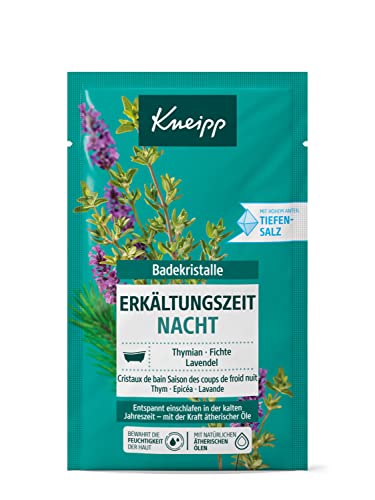 Kneipp Badekristalle Erkältungszeit Nacht - naturreines Badesalz der Saline Luisenhall mit ätherischen Ölen aus Lavendel, Thymian & Fichte - entspannt einschlafen in kalten Jahreszeiten - 60g im Sale