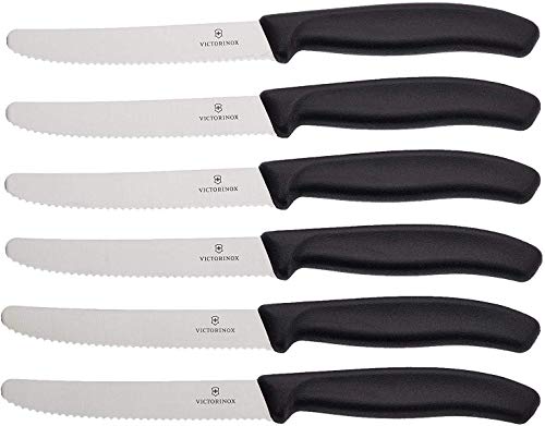 Victorinox Swiss Classic Tomatenmesser, Brotzeitmesser, 6-teilig, Scharfe Klinge, Wellenschliff, 11 cm, Rostfreier Stahl, schwarz im Sale