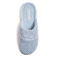 Thumbnail for Laura Ashley Womens Rugged Memory Foam Terry Cloth Spa Slippers, Soft Non Slip Rubber Bottom Closed Toe House Slider, Resort Blue, Large im Sale