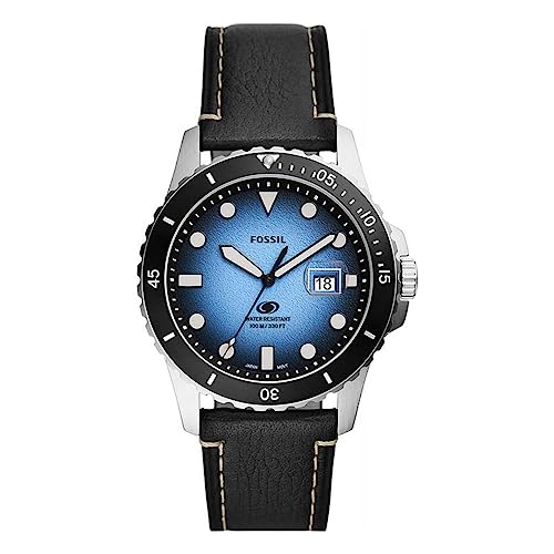 Fossil Blue Uhr für Herren, Quarzwerk mit Edelstahl- oder Lederarmband, Schwarz, 42 im Sale