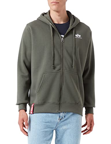 Alpha Industries Herren Basic Zip SL Hoodie Kapuzenpullover, Dark Olive, im Sale