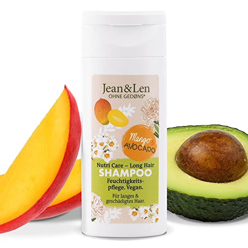 Jean & Len Shampoo Nutri Care Mango & Avocado Reisegöße, für langes und geschädigtes Haar, regeneriert bis in die Spitzen, fruchtig-frischer Mango-Duft, ohne Parabene und Silikone, vegan, 50 ml