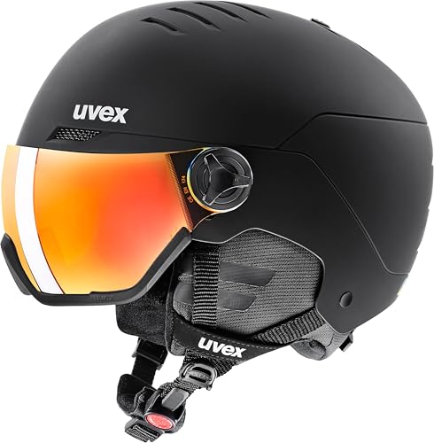 uvex wanted visor - robuster Skihelm für Damen und Herren - mit Visier - optimierte Belüftung - black matt - 58-62 cm im Sale