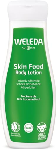 WELEDA Bio Skin Food Bodylotion - Naturkosmetik Körperpflege Lotion mit Bio Sheabutter spendet langanhaltende Feuchtigkeit. Natürliche Körperlotion zur Pflege von sehr trockener Haut (vegan, 200ml) im Sale