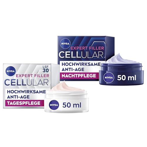 NIVEA Cellular Expert Filler Hyaluron Set mit Anti-Age Tagespflege und Nachtpflege, extra straffende Gesichtspflege, Hautpflege mit Hyaluronsäure (50 ml) im Sale