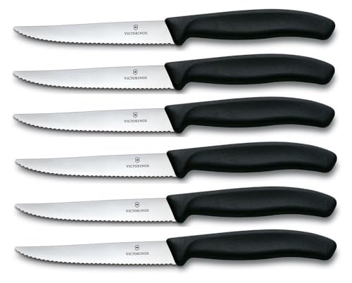 Victorinox Swiss Classic, Profi Steakmesser-Set, 6-teilig, Extra Scharfe Klinge, Wellenschliff, 11 cm, Robuster Kunststoffgriff, Rostfreier Stahl, Schwarz im Sale