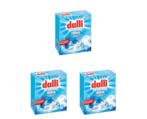 dalli Anti-Grau Tücher I 3 x 15 Waschladungen pro Packung I Verhindert Grauschleier & Farbverlust bei heller Wäsche | 3er Pack im Sale