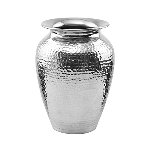 BUTLERS Orientalische Vase Ø 16cm und 21cm hoch gehämmert in Silber - sehr stabile Blumenvase oder Bodenvase aus Metall, mit Filz auf Unterseite - Gefäß und Deko im Sale