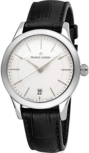 Maurice Lacroix Damen-Armbanduhr Les Classiques Date Analog Quarz mit Lederband schwarz Zifferblatt Weiss-Silber LC1026-SS001-131-1 Swiss Made geeignet für Gravur Widmung Graveur im Sale