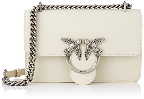 Pinko Damen Love One Mini Dc Vitello Seta Tasche, Z14o_White Silk-Old Silver im Sale