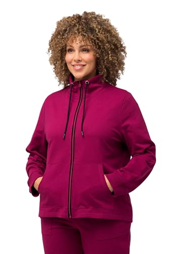 Ulla Popken Damen Sweatjacke, Stehkragen, Kängurutaschen Sweatshirt, Magenta, 50-52 im Sale