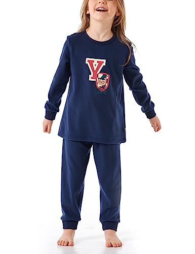 Schiesser Mädchen Schlafanzug Set Pyjama warme Qualitäten Frottee-Fleece-Interlock-Größe 92 bis 140 Pyjamaset, dunkelblau_179965, 128 im Sale