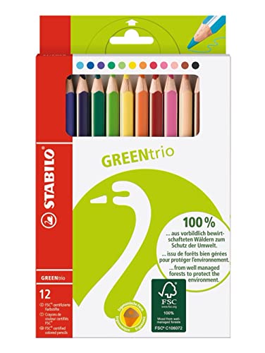 Umweltfreundlicher Dreikant-Buntstift - STABILO GREENtrio - 12er Pack - mit 12 verschiedenen Farben im Sale