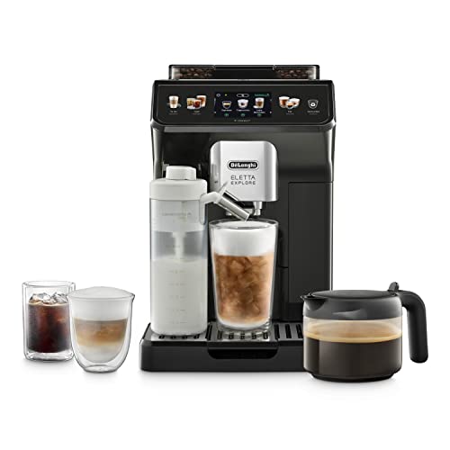 De'Longhi Eletta Explore Cold Brew ECAM452.67.G Kaffeevollautomat mit LatteCrema Milchsystem, Heiße & Kalte Getränke auf Knopfdruck, 3,5 Zoll TFT Touchscreen Farbdisplay, inkl. Kaffeekanne, Dunkelgrau im Sale