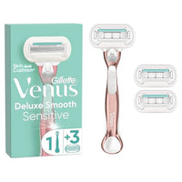 Thumbnail for Gillette Venus Deluxe Smooth Sensitive Rosegold Rasierer Damen, Damenrasierer + 3 Rasierklingen mit 5-fach Klingen, mit diamantharter Beschichtung, Valentinstag Geschenk für Sie