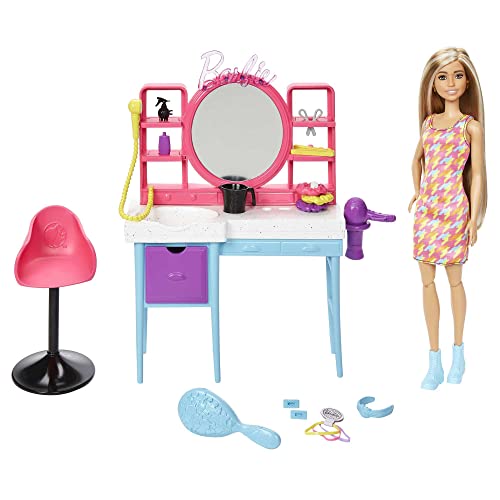 BARBIE Totally Hair Spielset - Puppe, Frisiertisch, 15+ Accessoires, Farbwechseleffekt, für Kinder ab 3 Jahren, HKV00 im Sale