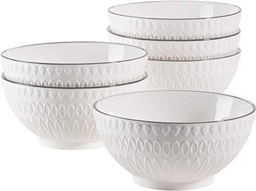 MÄSER 931576 Serie Telde, Müslischalen Set in Gastronomiequalität, 6 Schalen mit hübscher Relief-Oberfläche, Durable Porzellan, Weiß