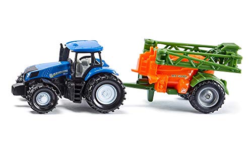 siku 1668, New Holland Traktor mit Feldspritze, Metall/Kunststoff, Blau/Orange, Bewegliches Spritzgestell