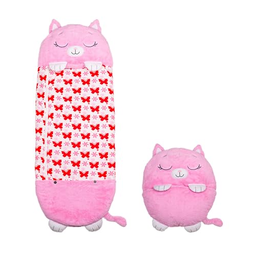 Happy Nappers Katze pink | Large 6-12 Jahre | Spielen - kuscheln- schlafen | Flauschiger Kinderschlafsack | 4 Motive | 2 in 1 Kuscheltierschlafsack & Kissen für Mädchen und Jungen im Sale