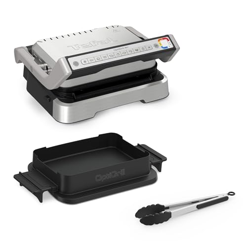 Tefal OptiGrill 4in1 Kontaktgrill mit Backschale, Aufklappbar, Tischgrill, 9 Programme, Garstufenanzeige, Elektrogrill, Backofen, GC776D10, Edelstahl/Schwarz im Sale