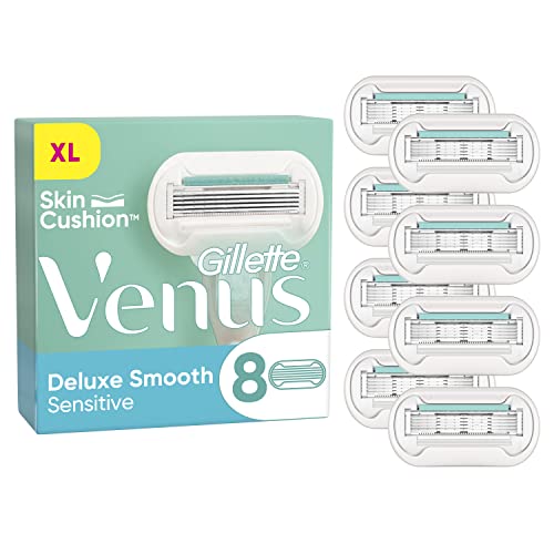 Gillette Venus Deluxe Smooth Sensitive Rasierklingen für Rasierer Damen, 8 Ersatzklingen für Damenrasierer, Metall