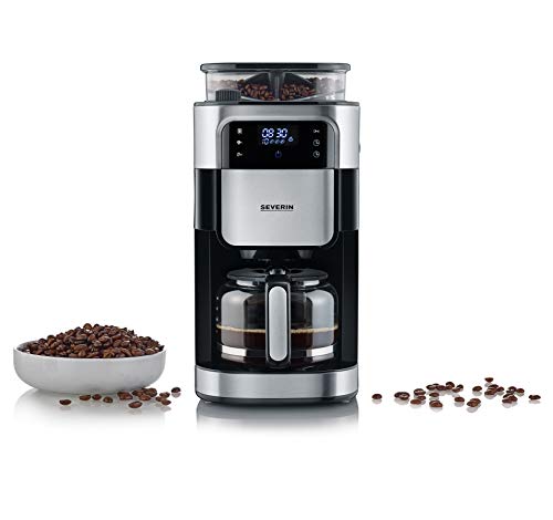 SEVERIN Kaffeemaschine mit Mahlwerk, Kaffeeautomat mit Glaskanne und Timer-Funktion, auch als Filterkaffeemaschine, für bis zu 10 Tassen Kaffee, 1000 Watt, schwarz/ Edelstahl, KA 4813 im Sale