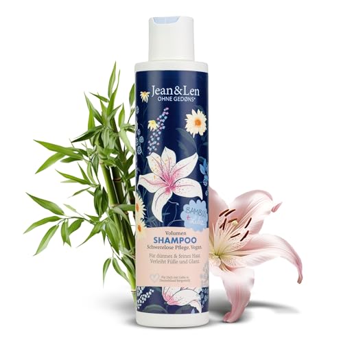 Jean & Len Shampoo Volumen Bambus & Lilie, für dünnes und feines Haar, verleiht Fülle und Glanz, Blüten-Duft, ohne Parabene und Silikone, vegan, 300 ml