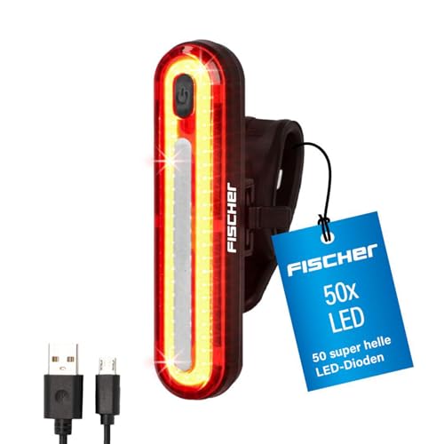 Fischer Fahrrad LED Akku-Stableuchte, 50 LEDs, Rücklicht, rear mit Akku und USB-Ladefunktion, Spritzwasserschutz nach IP44, StVZO-zugelassen, Schwarz im Sale