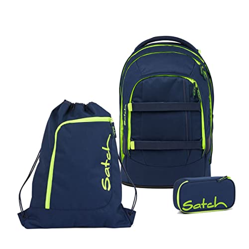 satch Pack Schulrucksack Set 3tlg. mit Schlamperbox und Sportbeutel (Toxic Yellow) im Sale