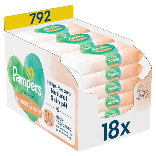 Pampers Harmonie Protect & Care Baby Feuchttücher, 18 x stück, die helfen, den natürlichen pH-Wert der Haut wiederherzustellen, 792 Feuchttücher im Sale