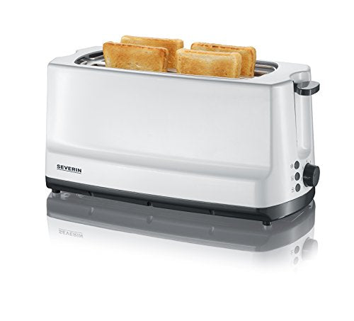 SEVERIN Automatik-Langschlitztoaster, 4 Toast, Automatik-Toaster mit Brötchenaufsatz, Edelstahl Toaster zum Toasten, Auftauen und Erwärmen, 1.400 W, weiß / grau, AT 2234 im Sale