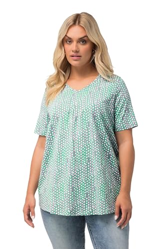 Ulla Popken Damen Fältchenshirt mit Minimaldruck T-Shirts, Grün, 20-22 im Sale