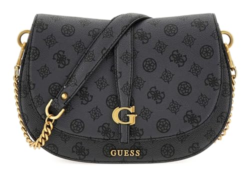 GUESS Kuba Tri Compartment Flap Shoulder Bag Charcoal Logo im Sale