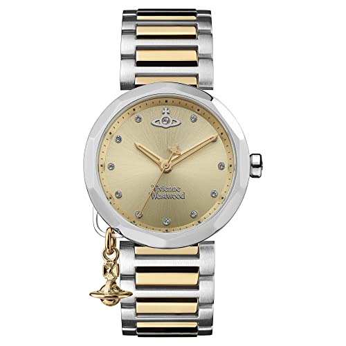 Vivienne Westwood Damen Quartz Armbanduhr, 37.00mm GehäusegröÃŸe mit Gold analog Zifferblatt und Two-Tone Gold Armband VV246CPSG im Sale