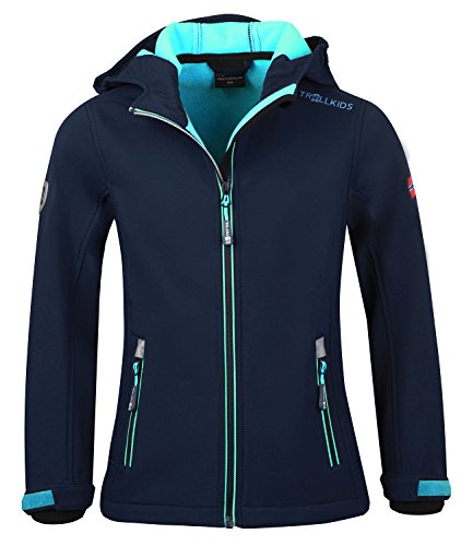 Trollkids Mädchen Softshell Jacke Trollfjord, Marineblau/Magenta, im Sale