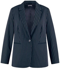 Thumbnail for Samoon Damen Figurumspielender Blazer mit feinen Nadelstreifen Langarm gestreift Navy 52 im Sale