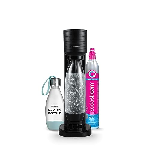 SodaStream GAIA Sprudelwassermaschine | Pack 1 Flasche 1 l + 1 Flasche 0,5 l spülmaschinenfest + 1 Gasnachfüller 60 l zum Anstecken | Schwarz [Amazon Exklusive], Schwarz