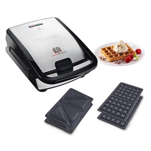 Tefal SW852D Snack Collection | Sandwich | Waffelmaker | Antihaftbeschichte Platten | Spülmaschinengeeignet | 700W | 37.01x29.01x21.01cm, Schwarz/Silber im Sale