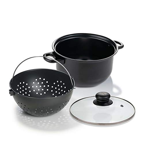 Genius World´s Greatest Pot 3-teilig Kochtopf-Set mit Siebeinsatz 25 cm - Topf drehen, Flüssigkeit abgießen und Speisen bleiben im Sieb - Cooking Pot für Induktion Ceran Elektro A24655 Schwarz