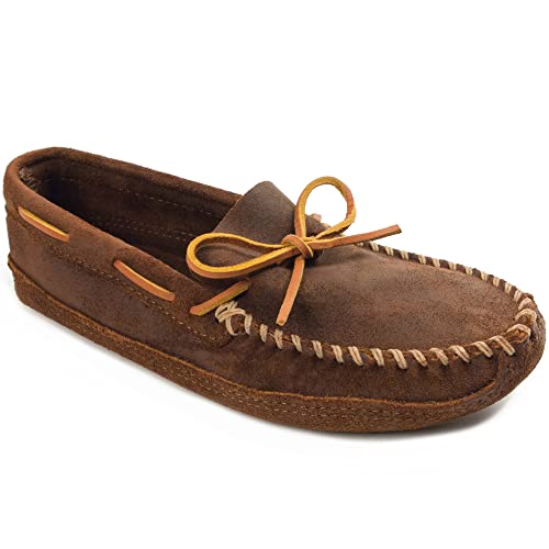 Minnetonka Herren-Softsohle mit doppelter Unterseite, Brauner Ruf, 41.5 EU im Sale