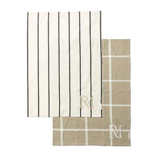 Riviera Maison Geschirrtuch beige, Küchenhandtuch, Küchentextilien gestreift, Karo Druck, RM-Logo - RM Stripes & Check Tea Towel 2er Set - Baumwolle - (LxB) 70x50 im Sale