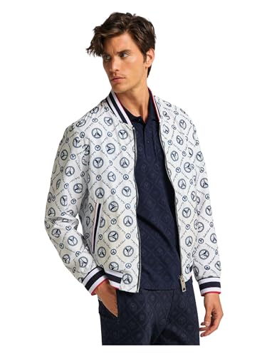 Carlo Colucci Sommer Blouson mit Logodruck Weiß/Blau M im Sale