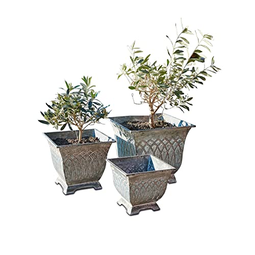 Loberon Übertopf 3er Set Klaireau, leicht und robust, authentische Antik-Design, rundum zierende Muster, indoor & outdoor geeignet, Gartendekoration, Pflanzgefäße, Eisen, antikgrau im Sale