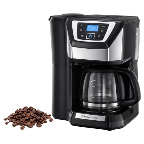 Russell Hobbs Kaffeemaschine mit Mahlwerk [Digitaler Timer, Brausekopf für optimale Extraktion&Aroma] Victory (max 12 Tassen, 1,5l Glaskanne, Mahlgradeinstellung) Filterkaffeemaschine 22000-56/RH